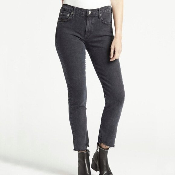 AGOLDE Toni Mid Rise Straight Leg Jeans Raw Hem Faded Black Women’s Size 25 - Picture 1 of 9